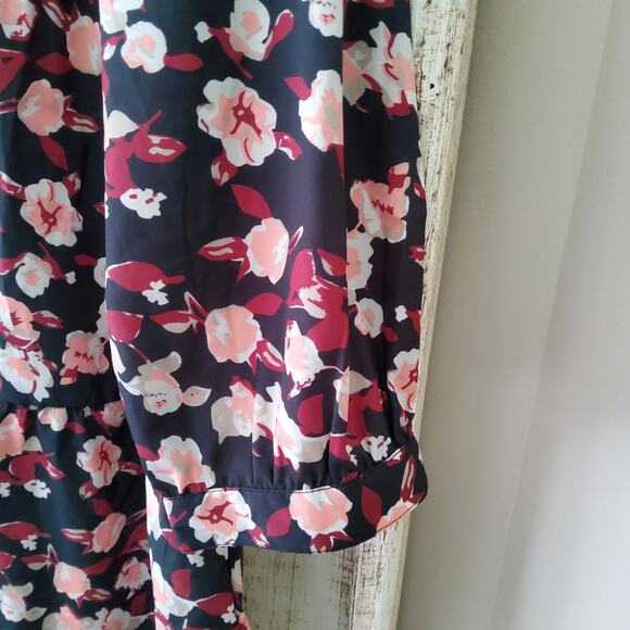 Times Two Maternity 3/4 Sleeve Button Down Collar Layered Ruffle Hem Blouse Top - Picture 13 of 14